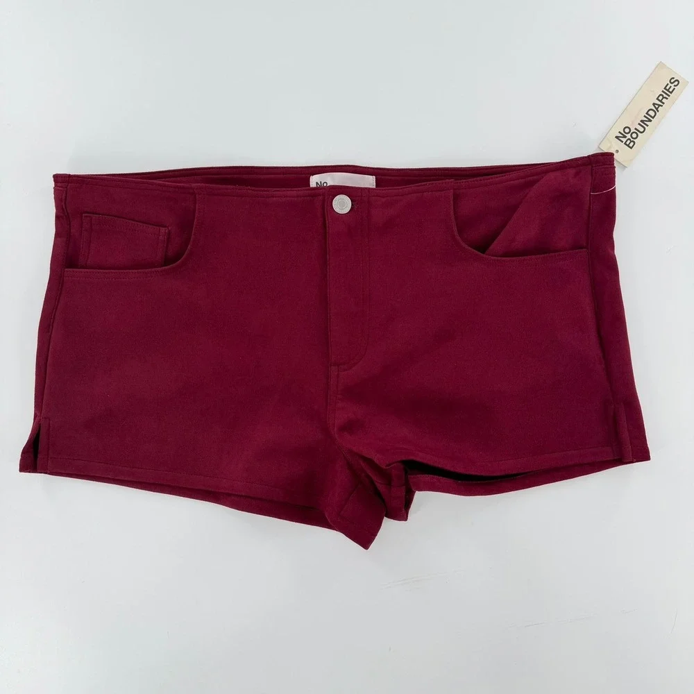 No Boundaries Faux Suede Hot Pants Modern Womens XL Burgundy Red Booty Shorts 2